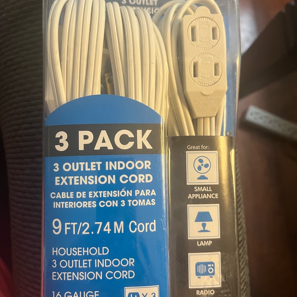 3 outlet indoor extension cord 3 pack